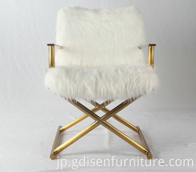 モダンラグジュアリーモダンブラスゴールドメタルステンレスステンレス鋼布張りモンゴルの毛皮椅子